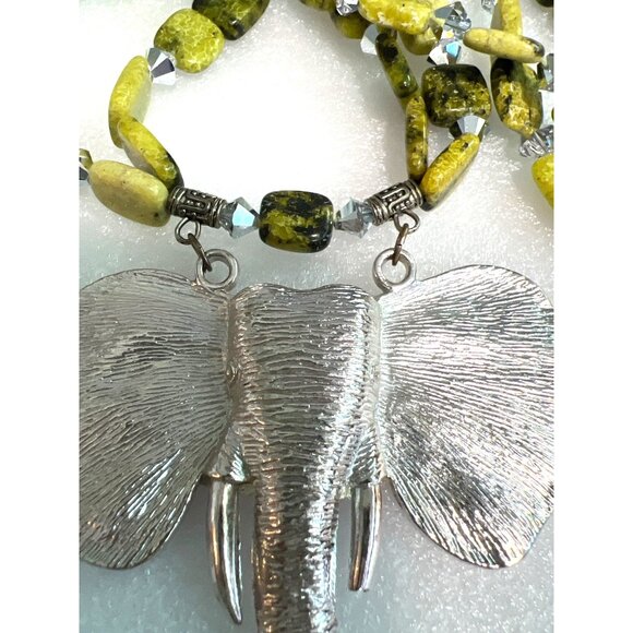 Artisan Double Strand Elephant Necklace Natural Serpentine Jasper Beads Signed - Picture 9 of 12
